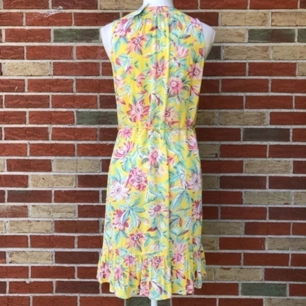 NWT LOFT Beach Floral Tassel Tie Button Down Sheer Yellow Pink Cover Up 🏖️